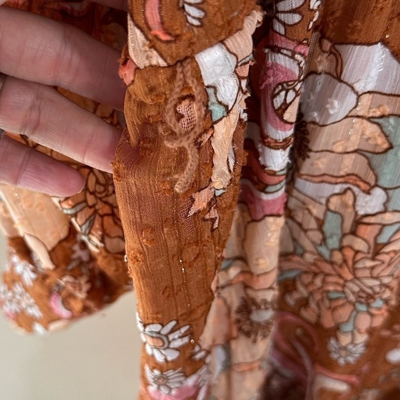 Ryegrass 1X High Neck Long Sleeve Swiss dot Dress Mod Retro Rust Brown Floral - Picture 3 of 7